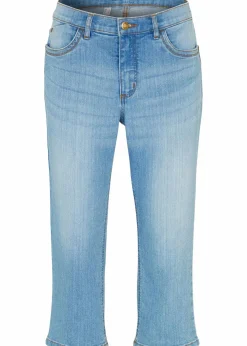bonprix Jeans|Bekleidung·Shirts & Tops^Slim Jeans, Mid Waist, Capri hellblau denim used