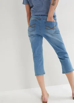 bonprix Jeans|Bekleidung·Shirts & Tops^Slim Jeans, Mid Waist, Capri hellblau denim used