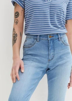 bonprix Jeans|Bekleidung·Shirts & Tops^Slim Jeans, Mid Waist, Capri hellblau denim used