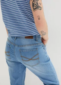 bonprix Jeans|Bekleidung·Shirts & Tops^Slim Jeans, Mid Waist, Capri hellblau denim used
