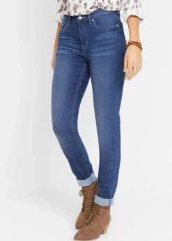 bonprix Kurzgrößen|Bekleidung·Shirts & Tops^Slim Jeans Mid Waist, Stretch blau used