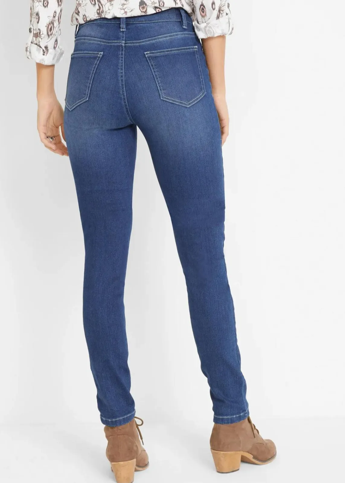 bonprix Kurzgrößen|Bekleidung·Shirts & Tops^Slim Jeans Mid Waist, Stretch blau used