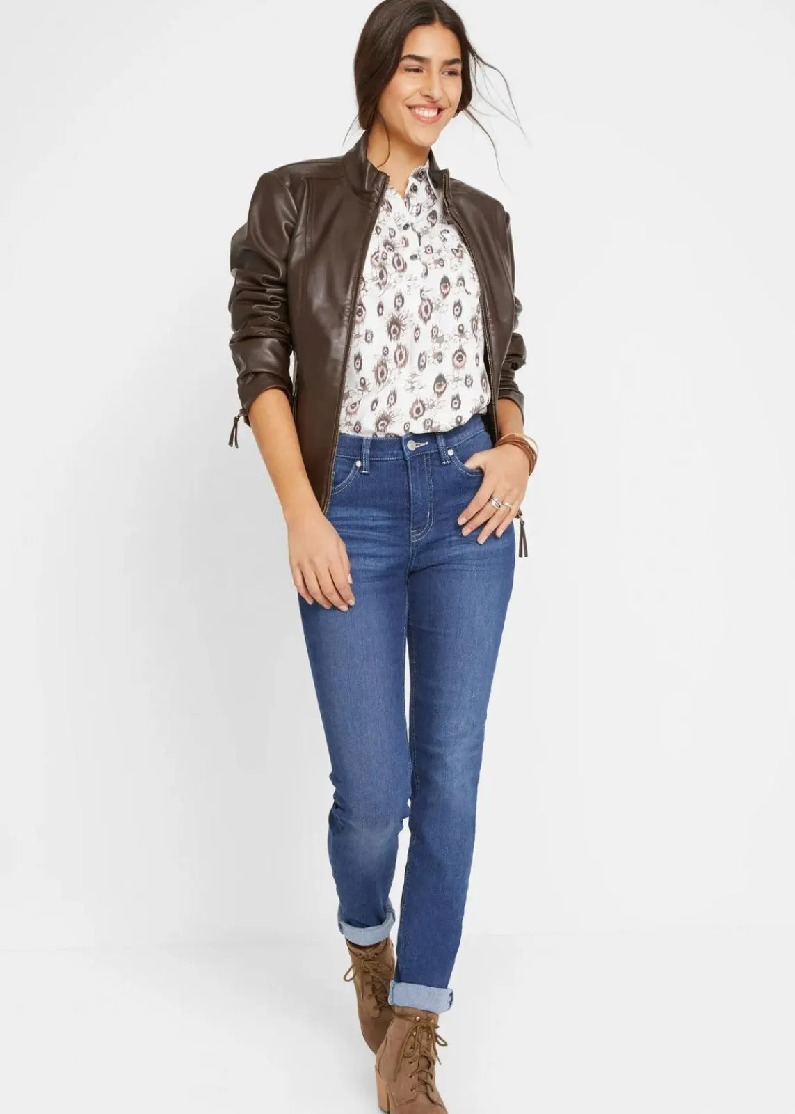 bonprix Kurzgrößen|Bekleidung·Shirts & Tops^Slim Jeans Mid Waist, Stretch blau used