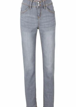 bonprix Jeans|Kurzgrößen^Slim-Fit-Jeans High Waist, Komfort-Stretch grau denim used