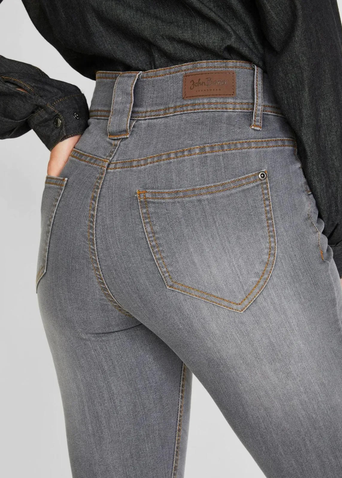 bonprix Jeans|Kurzgrößen^Slim-Fit-Jeans High Waist, Komfort-Stretch grau denim used