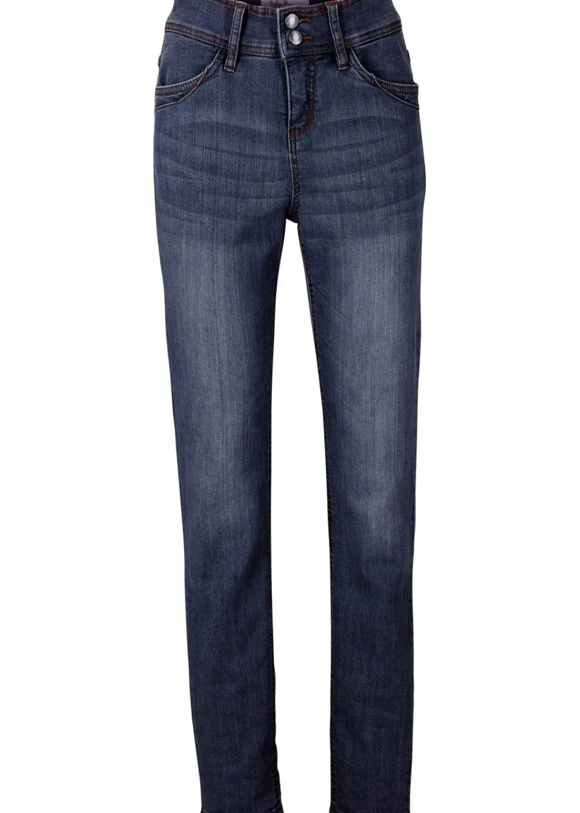 bonprix Jeans|Kurzgrößen^Slim-Fit-Jeans High Waist, Komfort-Stretch dunkelblau denim used