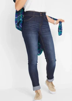 bonprix Jeans|Kurzgrößen^Slim-Fit-Jeans High Waist, Komfort-Stretch dunkelblau denim used