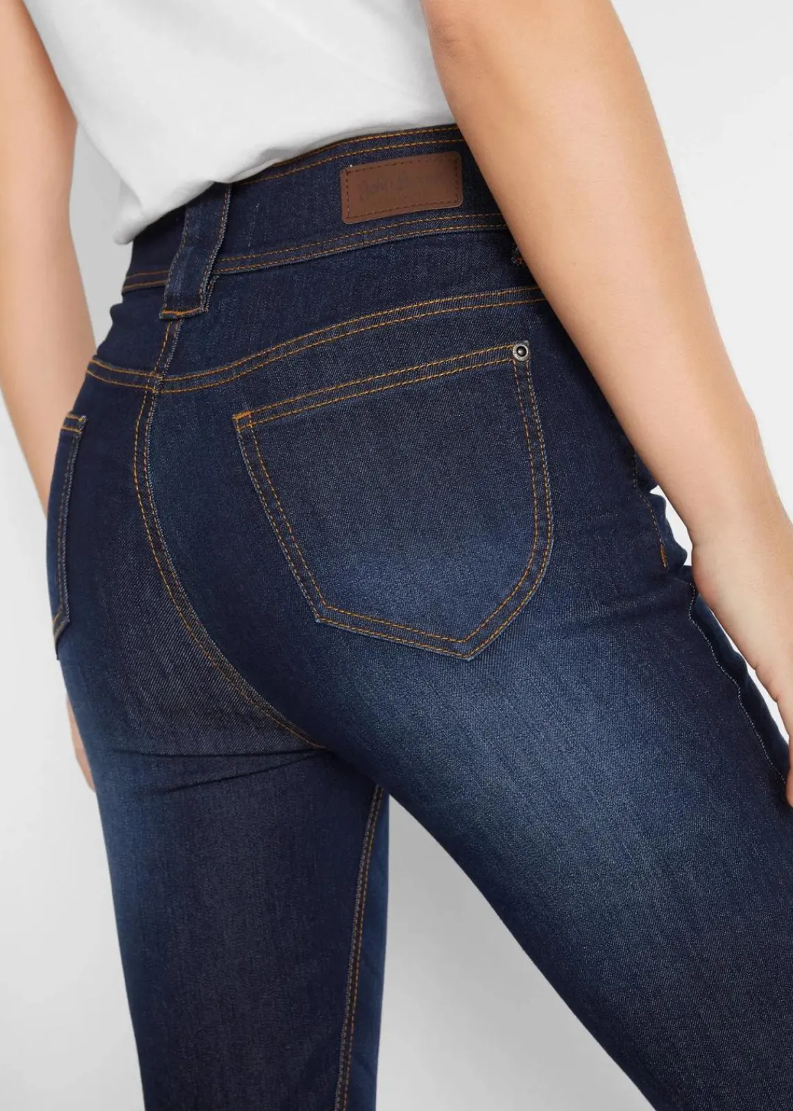 bonprix Jeans|Kurzgrößen^Slim-Fit-Jeans High Waist, Komfort-Stretch dunkelblau denim used