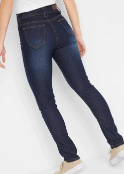 bonprix Kurzgrößen|Bekleidung·Shirts & Tops^Slim-Fit-Jeans High Waist, Komfort-Stretch dunkelblau denim used