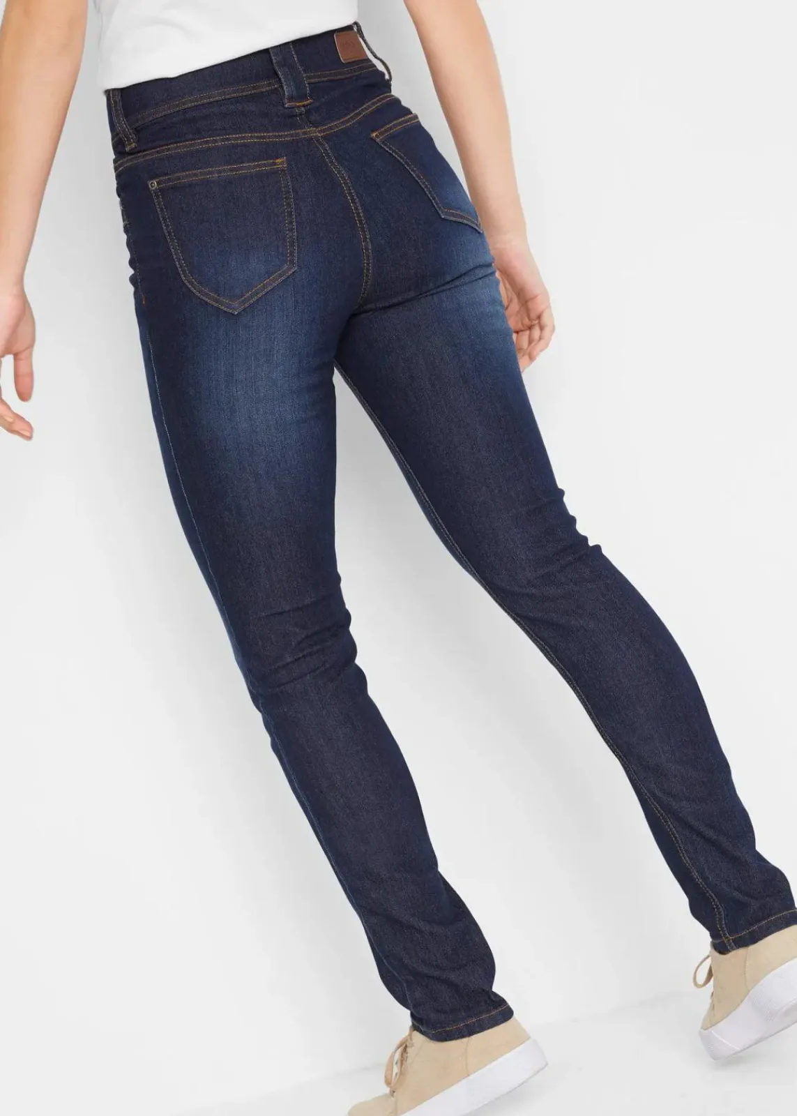 bonprix Kurzgrößen|Bekleidung·Shirts & Tops^Slim-Fit-Jeans High Waist, Komfort-Stretch dunkelblau denim used