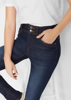 bonprix Kurzgrößen|Bekleidung·Shirts & Tops^Slim-Fit-Jeans High Waist, Komfort-Stretch dunkelblau denim used