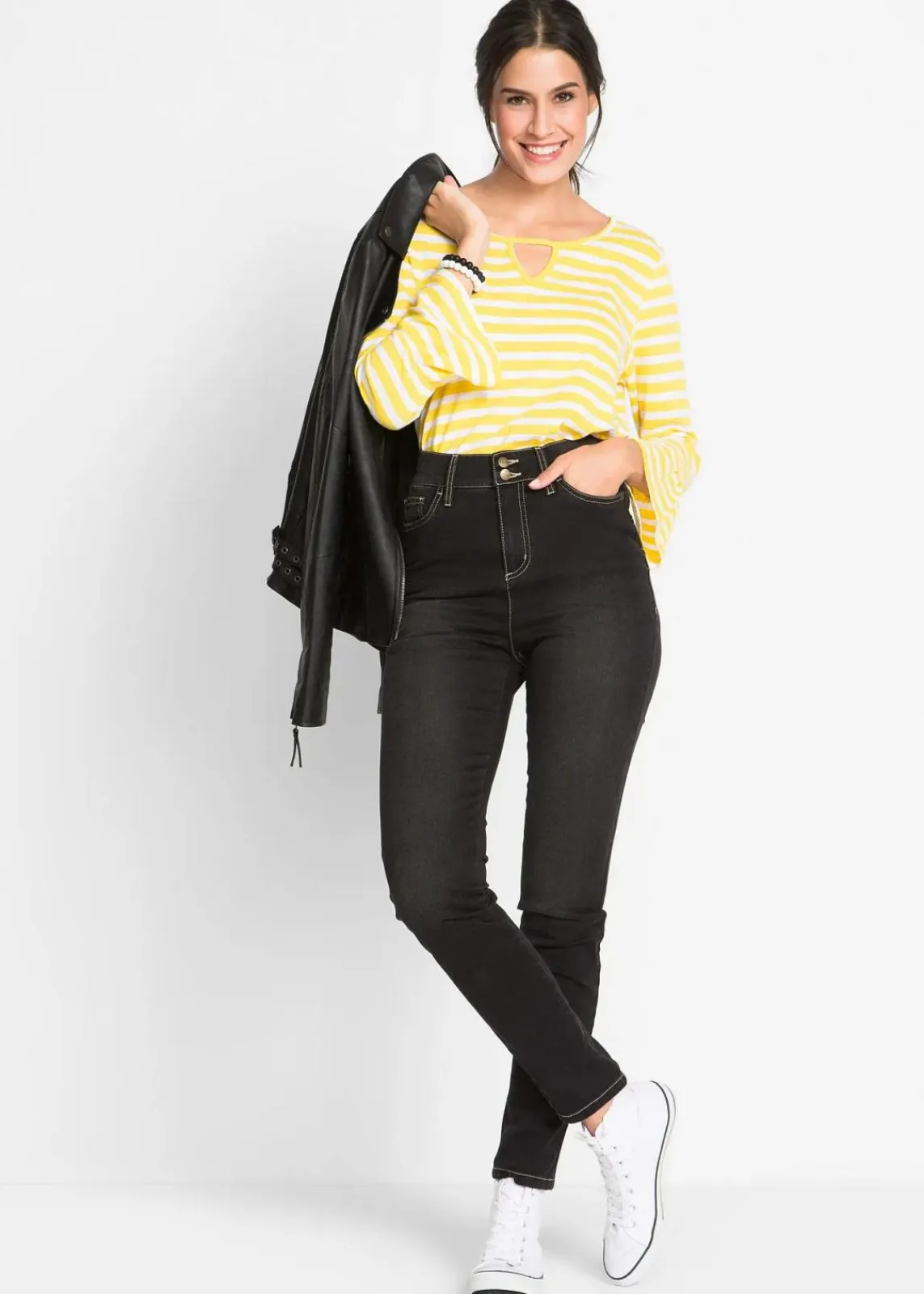 bonprix Jeans|Bekleidung·Shirts & Tops^Slim-Fit-Jeans High Waist, Super Stretch black stone used