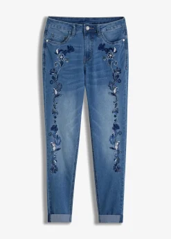 bonprix Bekleidung·Shirts & Tops|Jeans^Slim-Fit-Jeans, Mid Waist, cropped hellblau denim geblümt