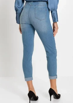 bonprix Bekleidung·Shirts & Tops|Jeans^Slim-Fit-Jeans, Mid Waist, cropped hellblau denim geblümt