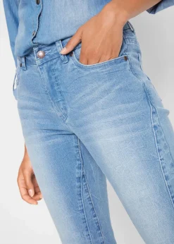 bonprix Bekleidung·Shirts & Tops|Jeans^Slim-Fit-Jeans Mid Waist, cropped hellblau used