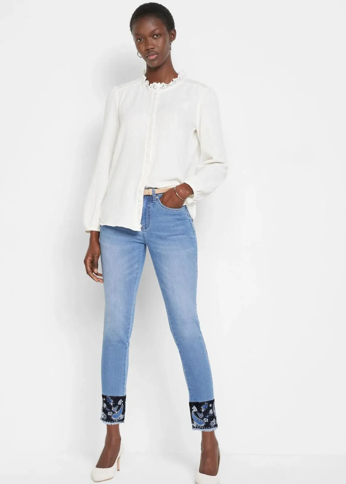 bonprix Jeans^Slim-Fit-Jeans Mid Waist, Stretch blau denim