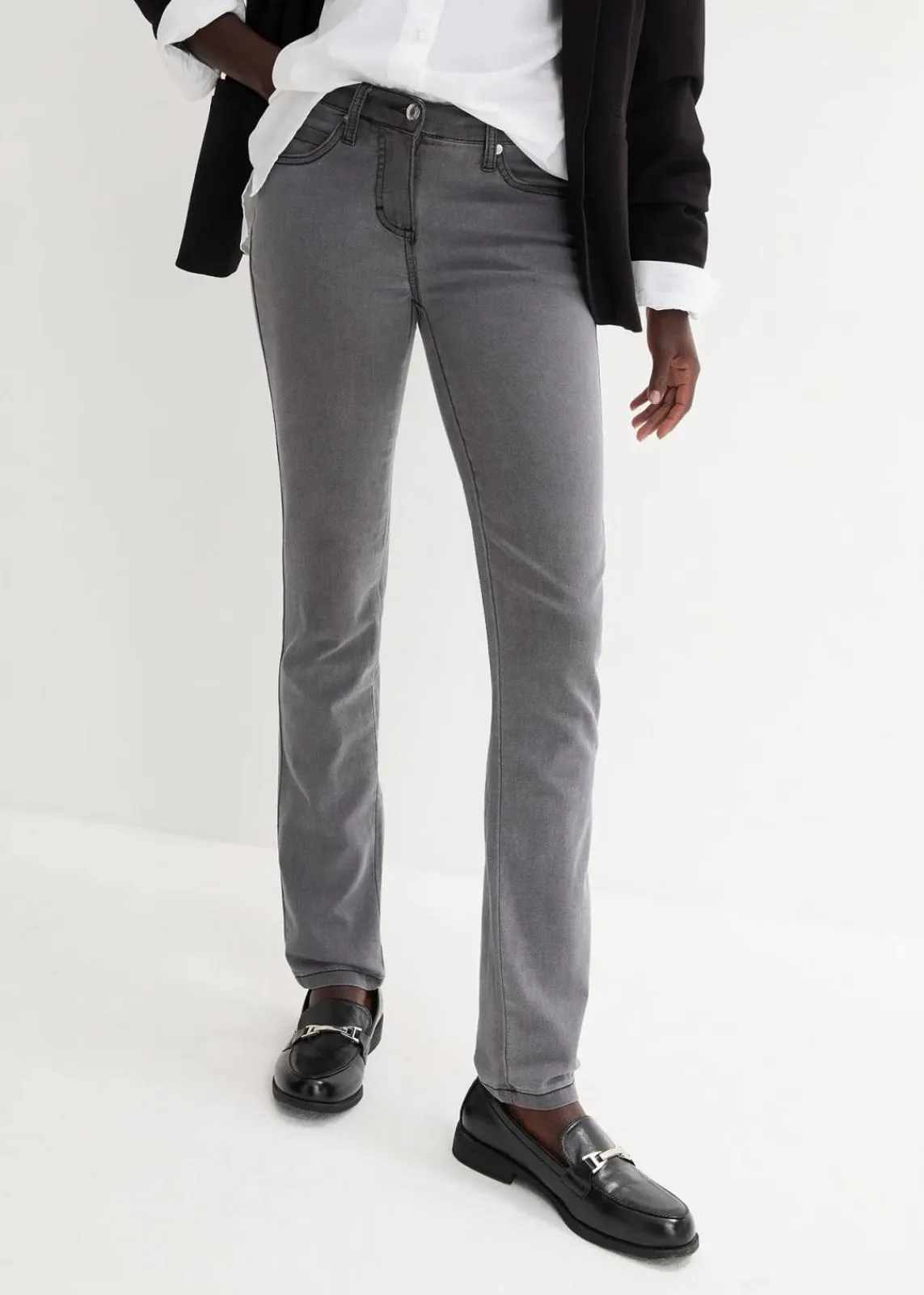 bonprix Jeans|Kurzgrößen^Slim-Fit-Jeans Mid Waist, Super Stretch grey denim