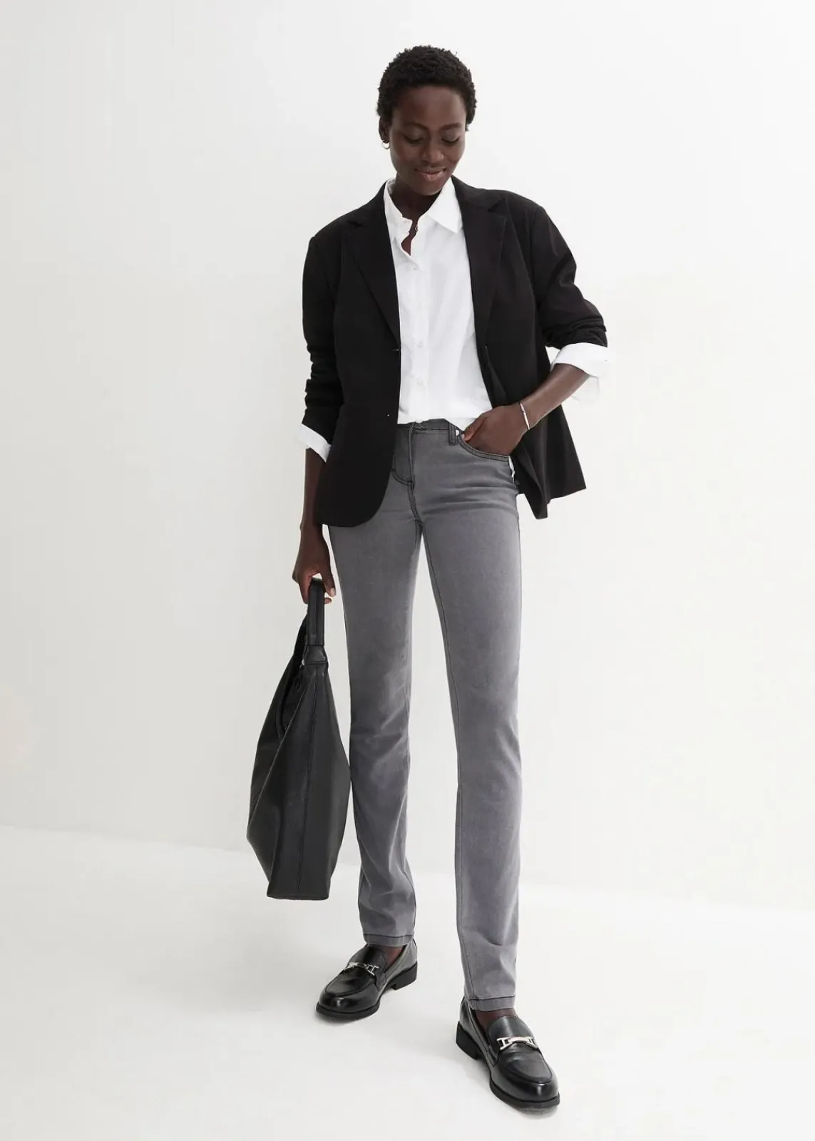 bonprix Jeans|Kurzgrößen^Slim-Fit-Jeans Mid Waist, Super Stretch grey denim