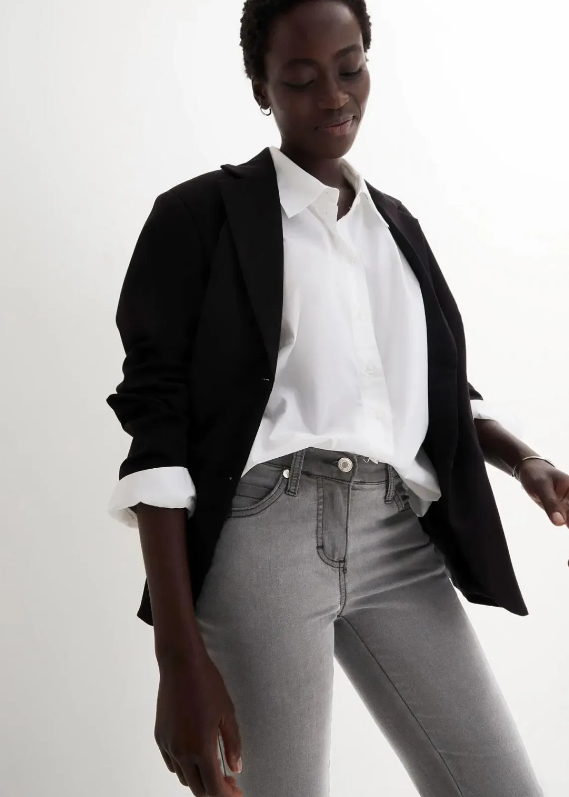 bonprix Jeans|Kurzgrößen^Slim-Fit-Jeans Mid Waist, Super Stretch grey denim