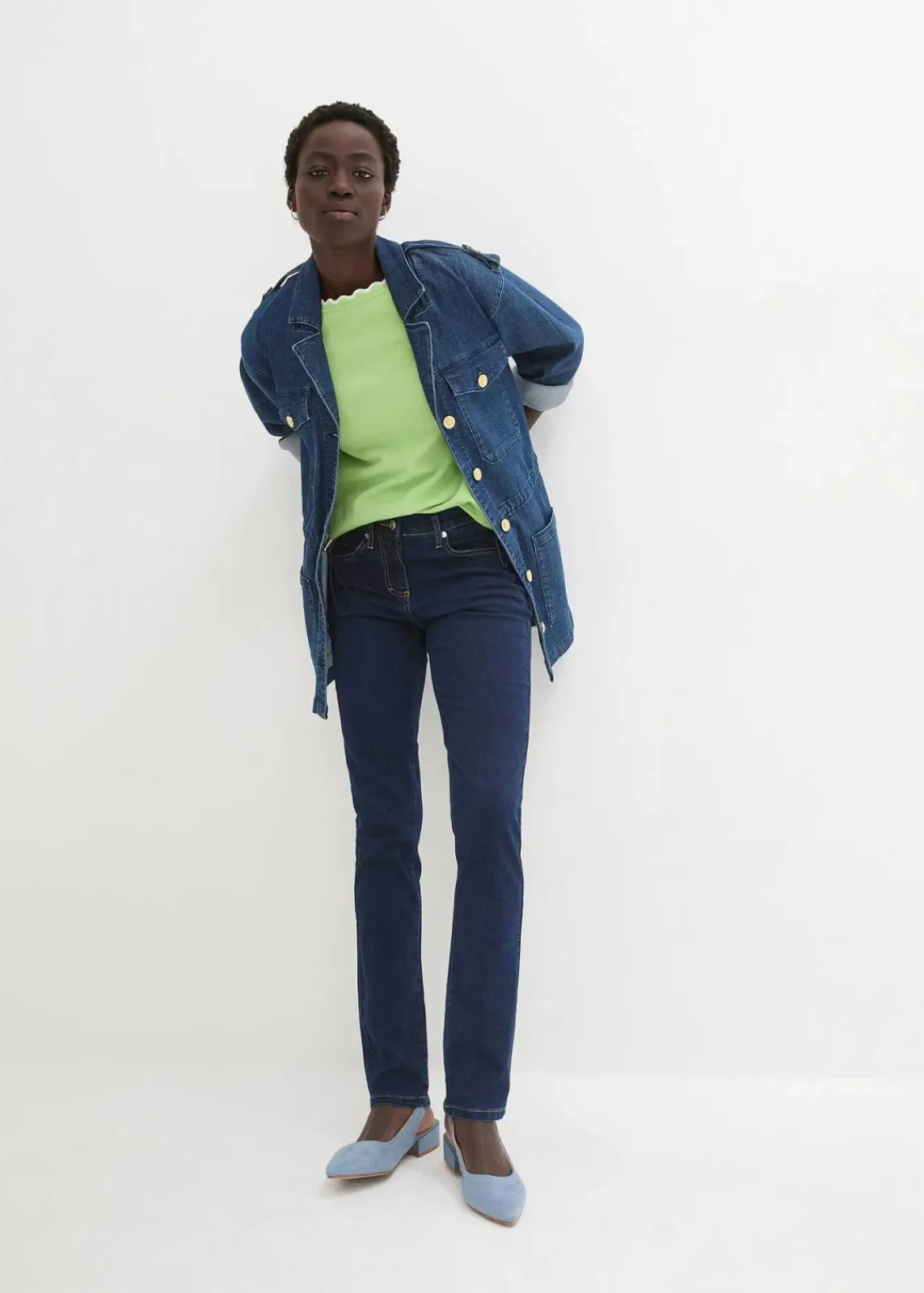 bonprix Jeans|Kurzgrößen^Slim-Fit-Jeans Mid Waist, Super Stretch darkblue stone
