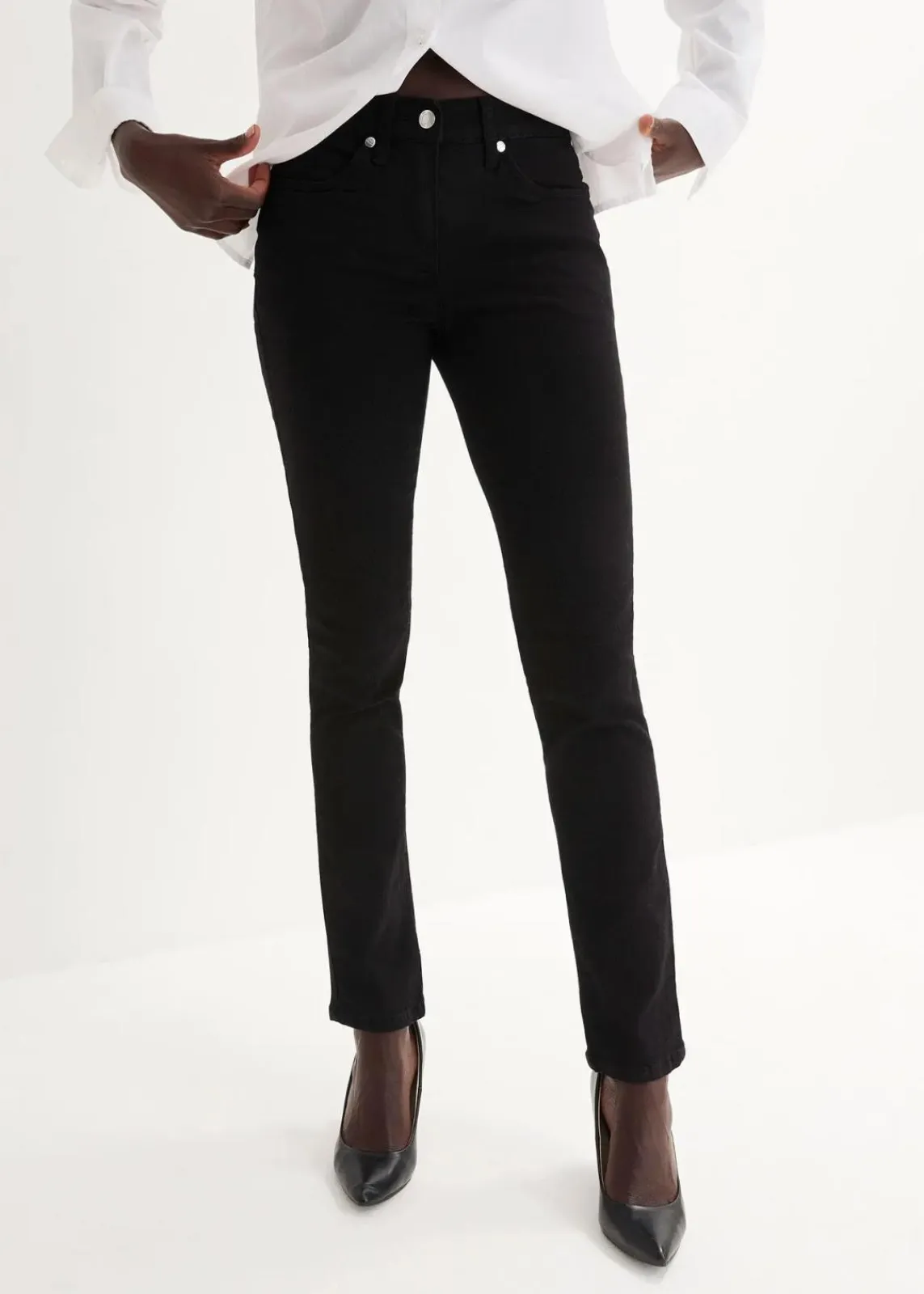 bonprix Kurzgrößen|Bekleidung·Shirts & Tops^Slim-Fit-Jeans Mid Waist, Super Stretch black stone