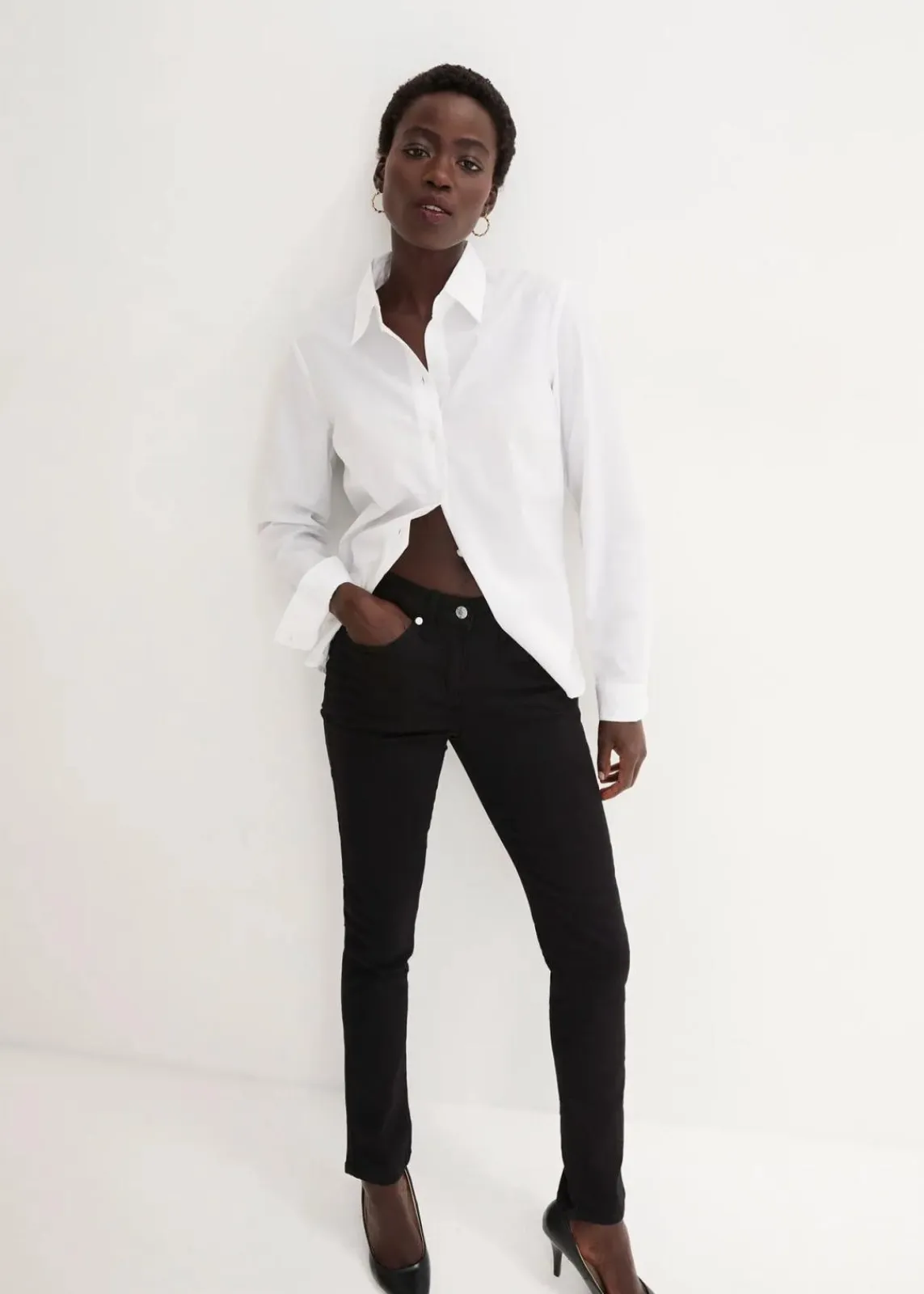 bonprix Kurzgrößen|Bekleidung·Shirts & Tops^Slim-Fit-Jeans Mid Waist, Super Stretch black stone