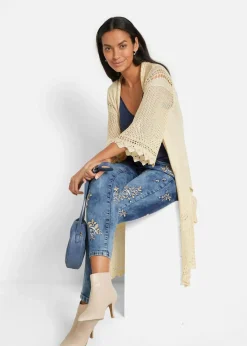 bonprix Bekleidung·Shirts & Tops|Jeans^Slim-Fit-Jeans mit floraler Stickerei blau denim