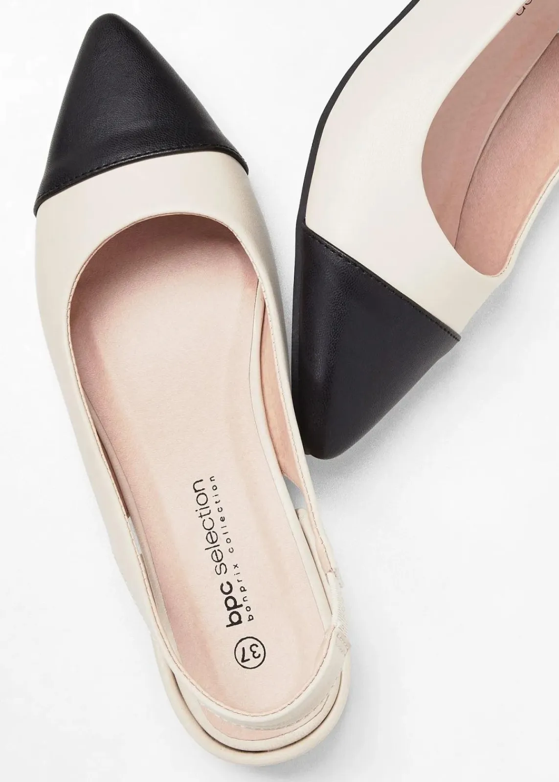 bonprix Schuhe & Accessoires In Spezialgrößen·Elastischer Schaft|Pumps^Slingpumps mit flachem Absatz beige/schwarz