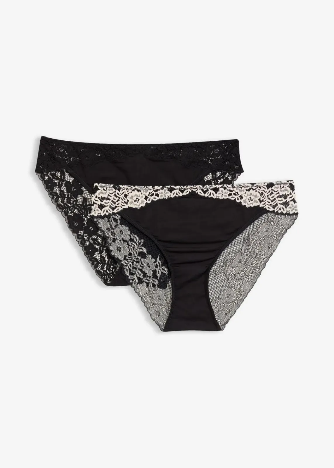 bonprix Wäsche·Dessous|Wäsche·Höschen^Slip aus zweifarbiger Spitze (2er Pack) schwarz/wollweiß + schwarz
