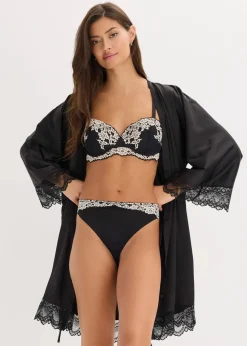 bonprix Wäsche·Dessous|Wäsche·Höschen^Slip aus zweifarbiger Spitze (2er Pack) schwarz/wollweiß + schwarz