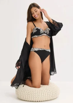 bonprix Wäsche·Dessous|Wäsche·Höschen^Slip aus zweifarbiger Spitze (2er Pack) schwarz/wollweiß + schwarz