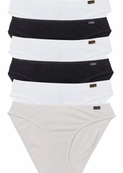 bonprix Höschen|Baumwollunterwäsche^Slip (6er Pack) schwarz + weiß + mattsilber
