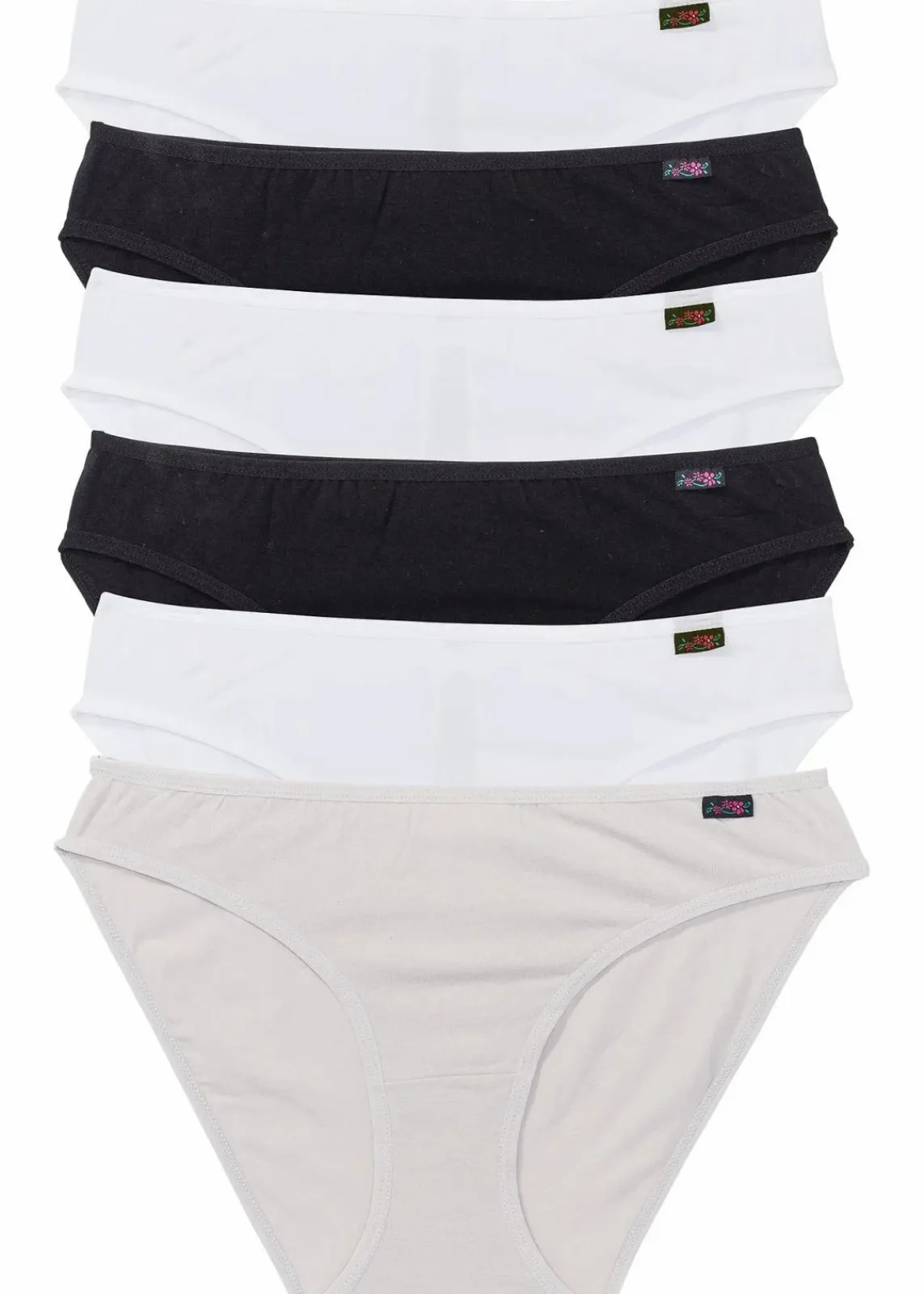bonprix Höschen|Baumwollunterwäsche^Slip (6er Pack) schwarz + weiß + mattsilber