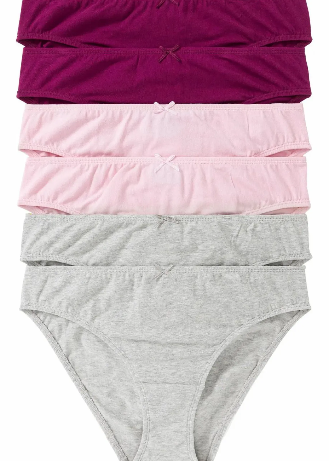 bonprix Höschen|Baumwollunterwäsche^Slip (6er Pack) beere + rosa + hellgrau meliert
