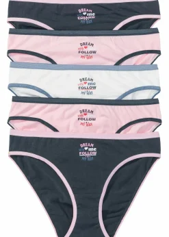 bonprix Wäsche·Baumwollunterwäsche|Wäsche·Höschen^Slip (5er Pack) blau + rosa + wollweiß bedruckt