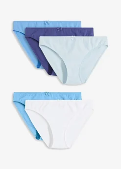 bonprix Wäsche·Baumwollunterwäsche|Wäsche·Höschen^Slip mit Bio-Baumwolle (5er Pack) dunkelpazifik+mittelblau+puderblau