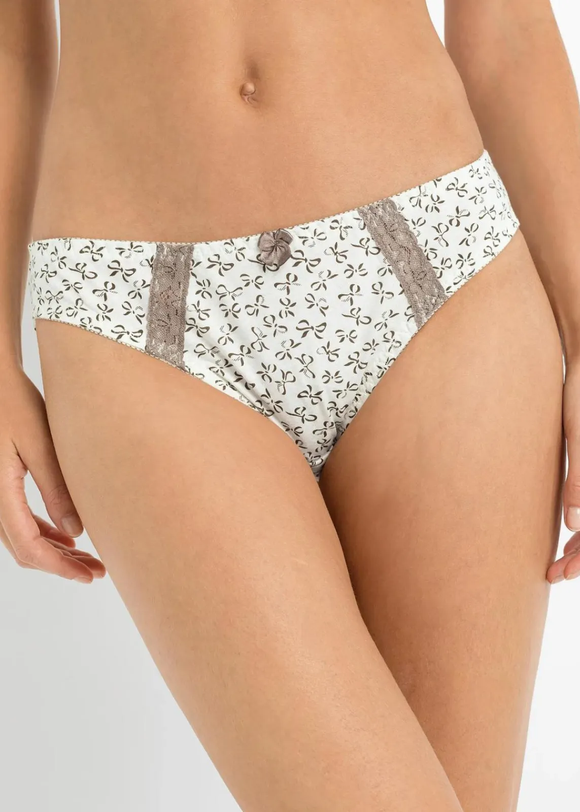 bonprix Wäsche·Baumwollunterwäsche|Wäsche·Höschen^Slip mit femininem Druck (3er Pack) creme bedruckt + taupe + creme