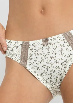 bonprix Wäsche·Baumwollunterwäsche|Wäsche·Höschen^Slip mit femininem Druck (3er Pack) creme bedruckt + taupe + creme