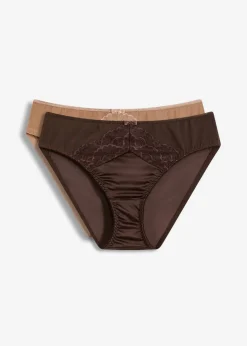 bonprix Wäsche·Dessous|Wäsche·Höschen^Slip mit Glanzeffekt (2er Pack) dunkelbraun+camel