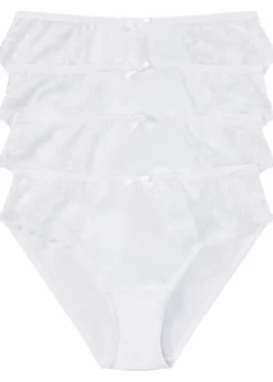 bonprix Höschen|Baumwollunterwäsche^Slip mit Spitze (4er Pack) weiß
