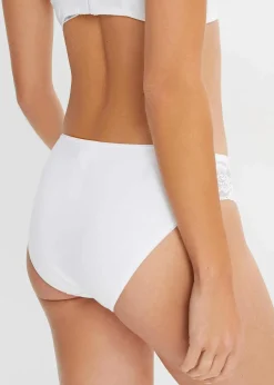 bonprix Höschen|Baumwollunterwäsche^Slip mit Spitze (4er Pack) weiß