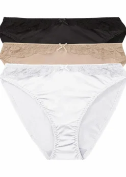 bonprix Nachhaltigere Materialien|Höschen^Slip mit Spitze (3er Pack) schwarz + weiß + kreidebeige