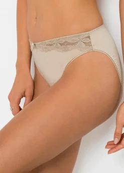 bonprix Nachhaltigere Materialien|Höschen^Slip mit Spitze (3er Pack) schwarz + weiß + kreidebeige