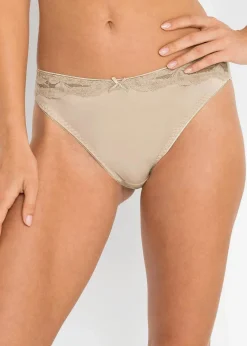 bonprix Nachhaltigere Materialien|Höschen^Slip mit Spitze (3er Pack) schwarz + weiß + kreidebeige