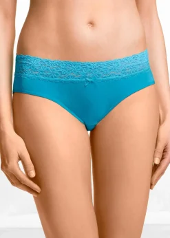 bonprix Höschen|Baumwollunterwäsche^Slip mit Spitze (5er Pack) türkis + pink + grün