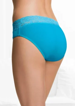 bonprix Höschen|Baumwollunterwäsche^Slip mit Spitze (5er Pack) türkis + pink + grün