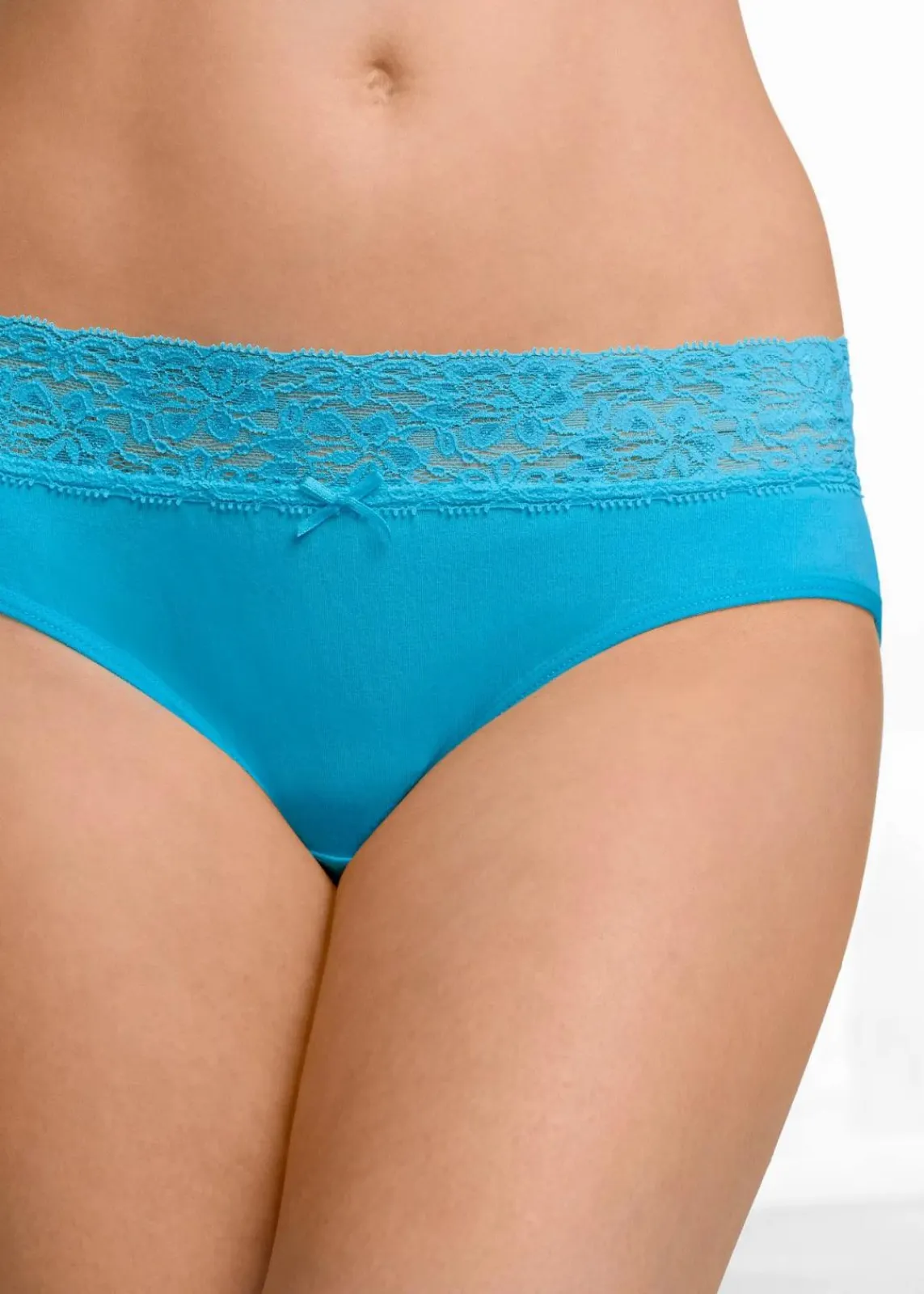bonprix Höschen|Baumwollunterwäsche^Slip mit Spitze (5er Pack) türkis + pink + grün