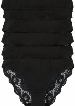bonprix Wäsche·Baumwollunterwäsche|Wäsche·Höschen^Slip mit Spitze (6er Pack) schwarz