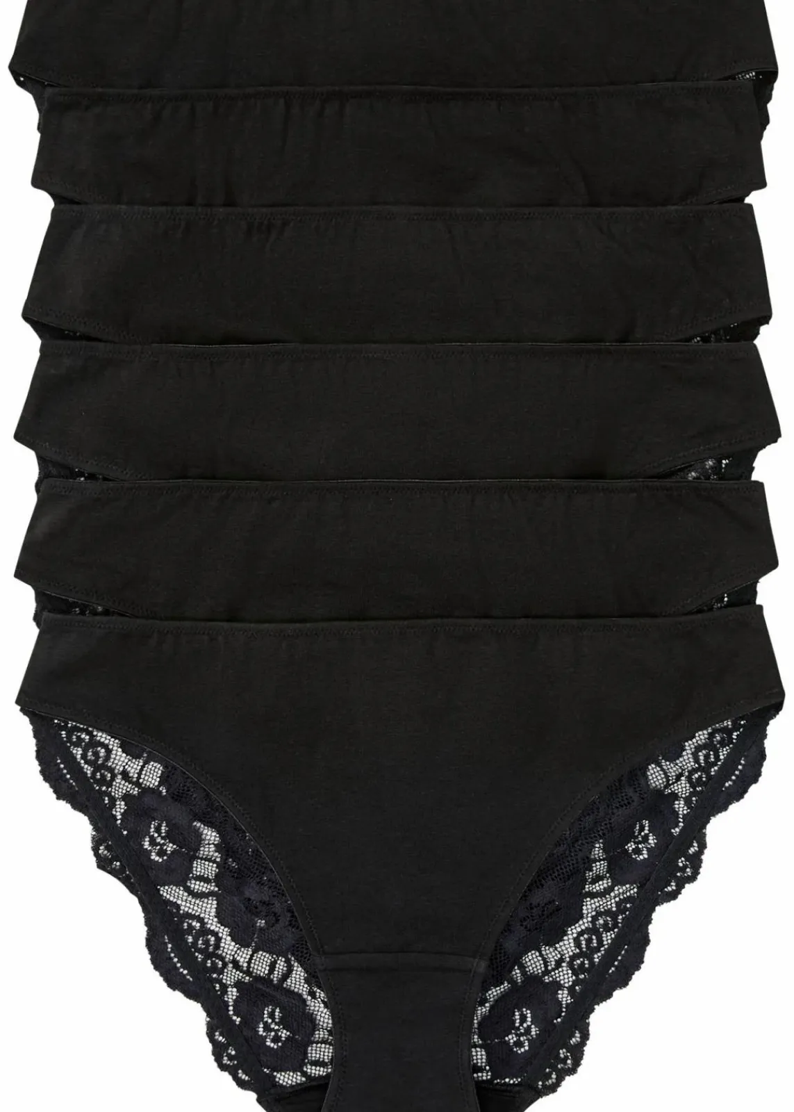 bonprix Wäsche·Baumwollunterwäsche|Wäsche·Höschen^Slip mit Spitze (6er Pack) schwarz