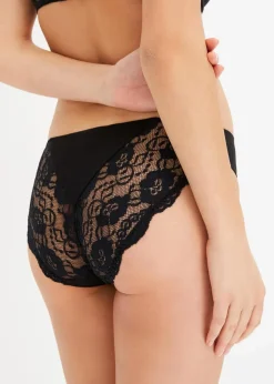bonprix Wäsche·Baumwollunterwäsche|Wäsche·Höschen^Slip mit Spitze (6er Pack) schwarz